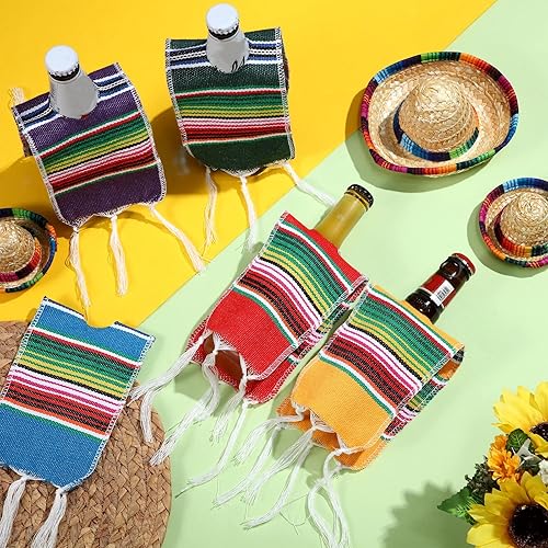 Miniatura 4 de Irenare 10 piezas de poncho de cerveza mini serapes cubiertas para botellas de Cinco de Mayo, varios colores, surtidos, ponchos mexicanos para