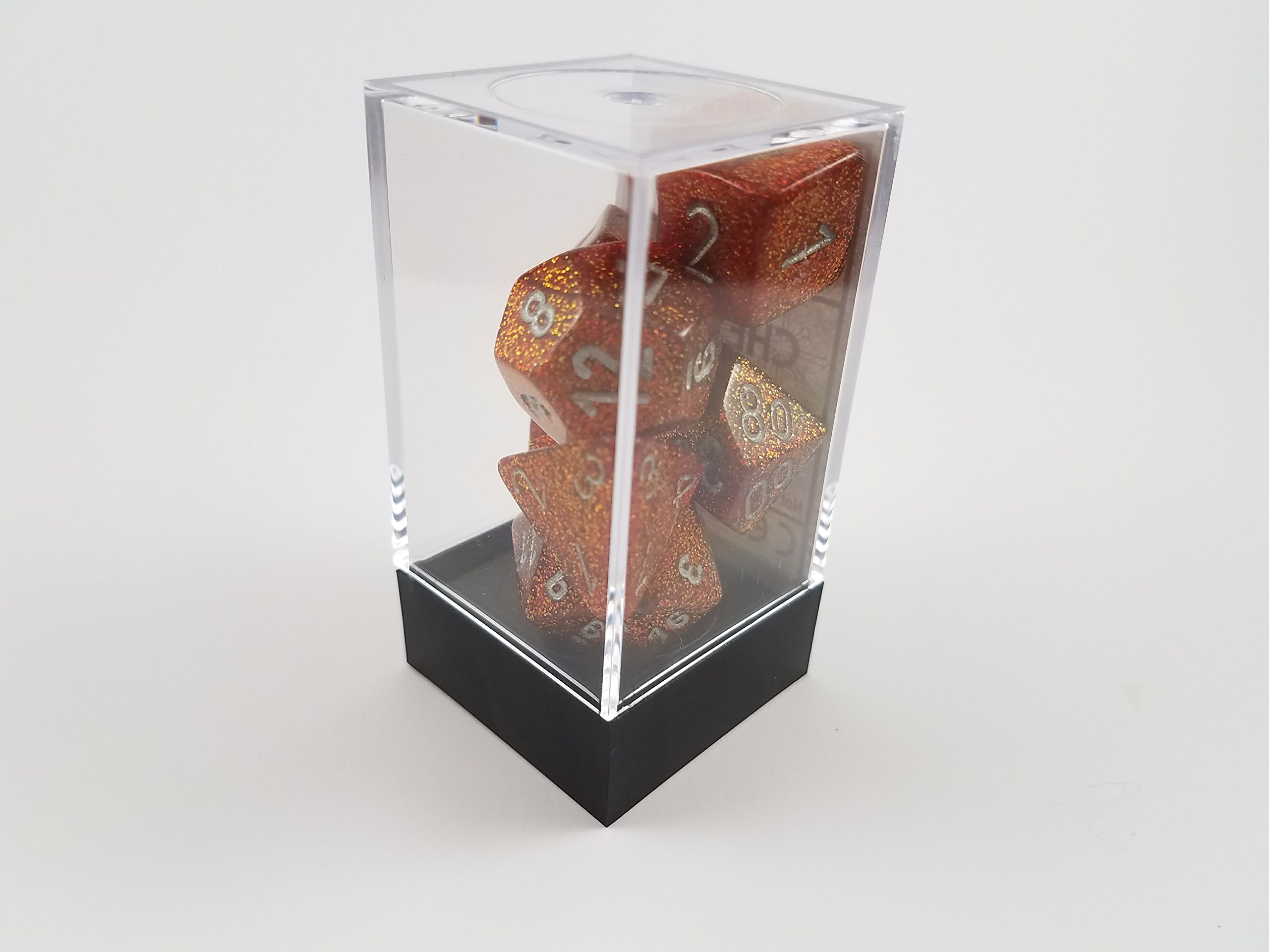 Polyhedral 7-Die Glitter Chessex Dice Set - Gold with Silver Numbers by Chessex