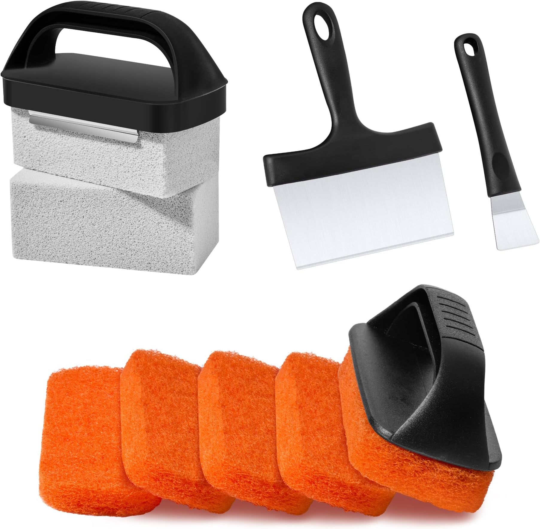 Blackstone Griddle Cleaning Kit (11-Piece) - Flat Top Grill Scraper, Grill Brick, Scouring Pads & Ergonomic Handles for Deep Cleaning