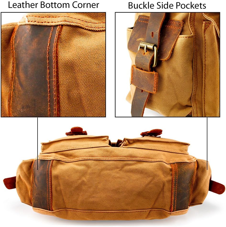 Messenger Bag for Laptop Vintage Canvas Leather Crossbody Satchel Shoulder Computer Bag Travel Office Messenger Bag - Image 6