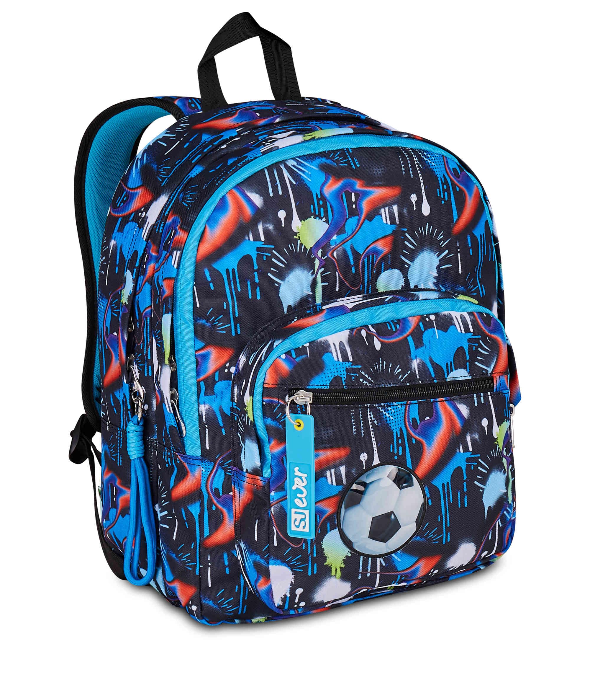 SJ GANG STYLE JAM GANG Zaino Scuola Doppio Scomparto, Sj Ever Fluid Game, Blu, 31 L, Con Tasca Porta Borraccia e Charm Staccabile, Elementari, Bambino