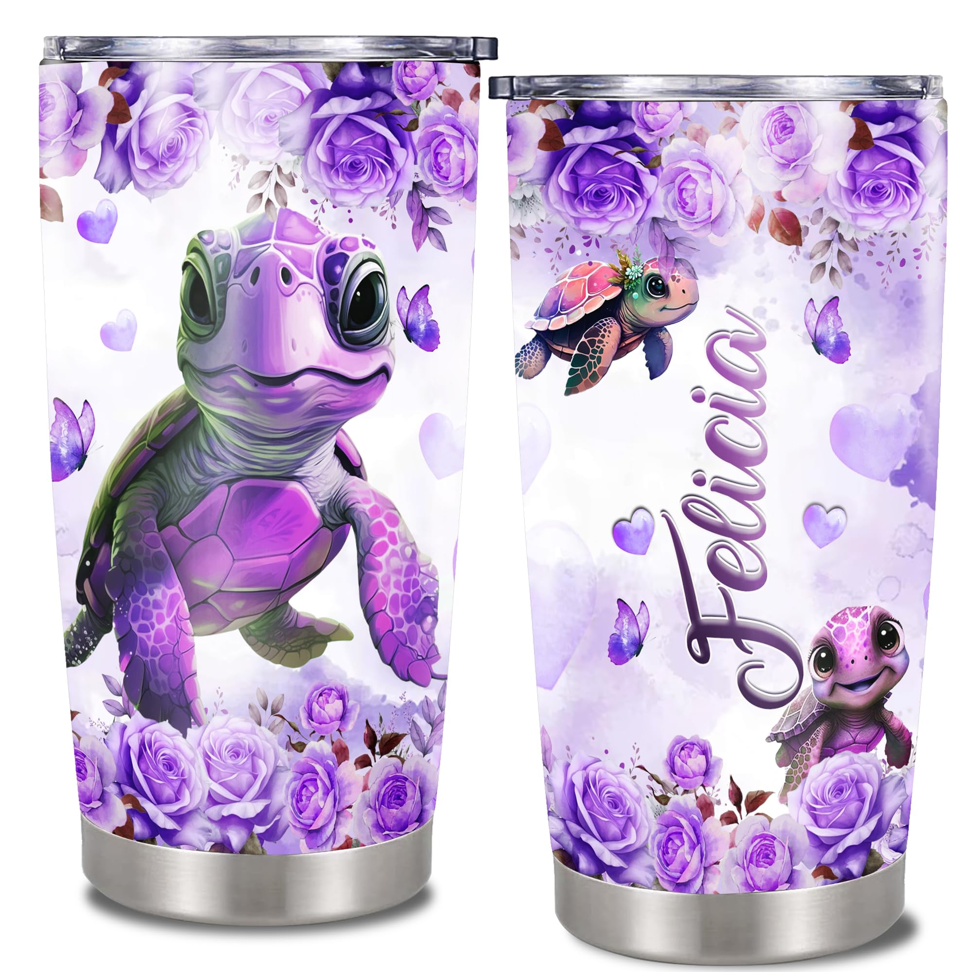 Personalized Sea Turtle Tumbler Insulated Cup With Lid Stainless Steel Custom Name Gifts For Animal Lover Women Girls Mom Turtles Birthday Christmas