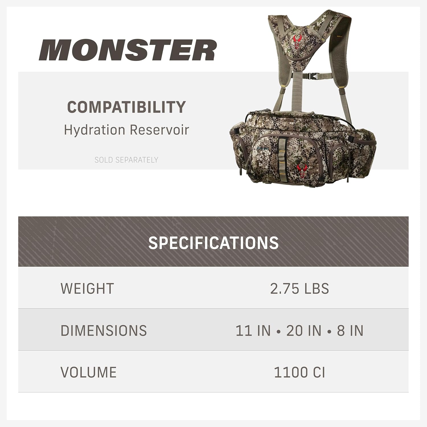Badlands Monster Fanny Pack - 1100 Cubic Inch Hunting Waist Pack with Flex Frame, Adjustable Shoulder Straps