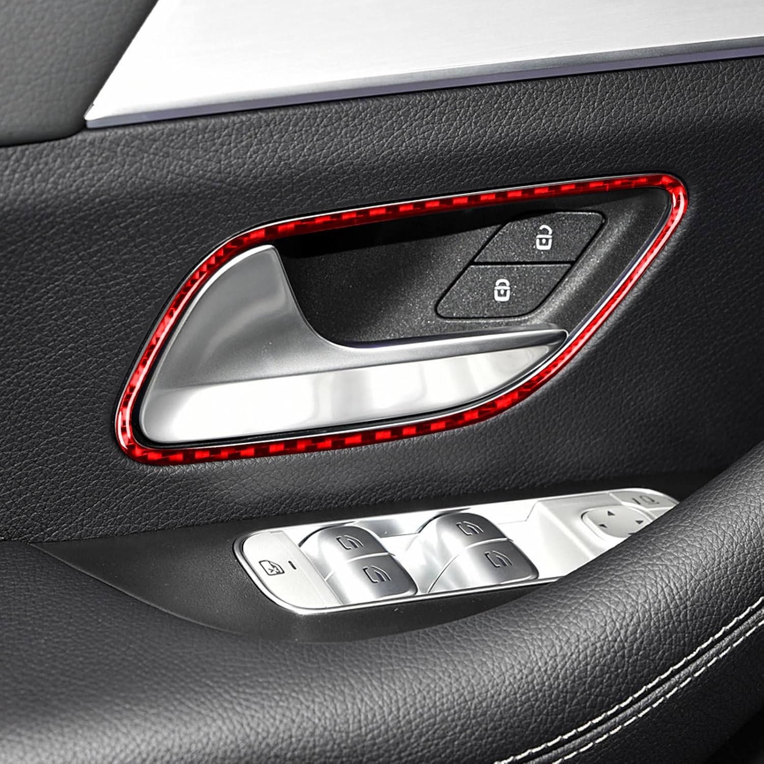 Real Carbon Fiber for Mercedes Benz GLE GLS 350 450 450e 580 53 63 S AMG 2020-2026 2021 2022 2023 2024 2025 Accessories Car Inner Door Handle Frame Cover Interior Trim Decal Red 4PCs