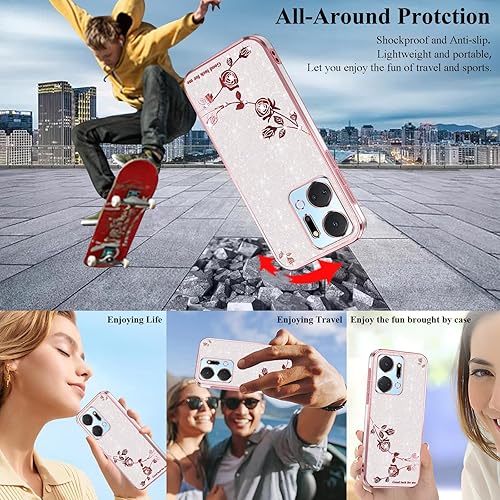 Miniatura 3 de Funda para Huawei Honor X7a con purpurina para mujeres y niñas, protector transparente a prueba de golpes para Honor X7a, funda de teléfono de lujo