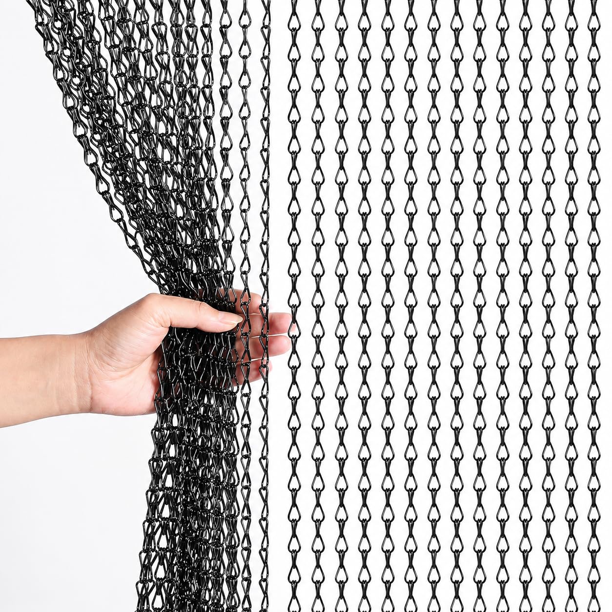 Rideau à chaîne en aluminium noir 90 × 210 cm - Rideau anti-mouches en métal pour porte de terrasse, porte de balcon, supermarché, porte de terrasse