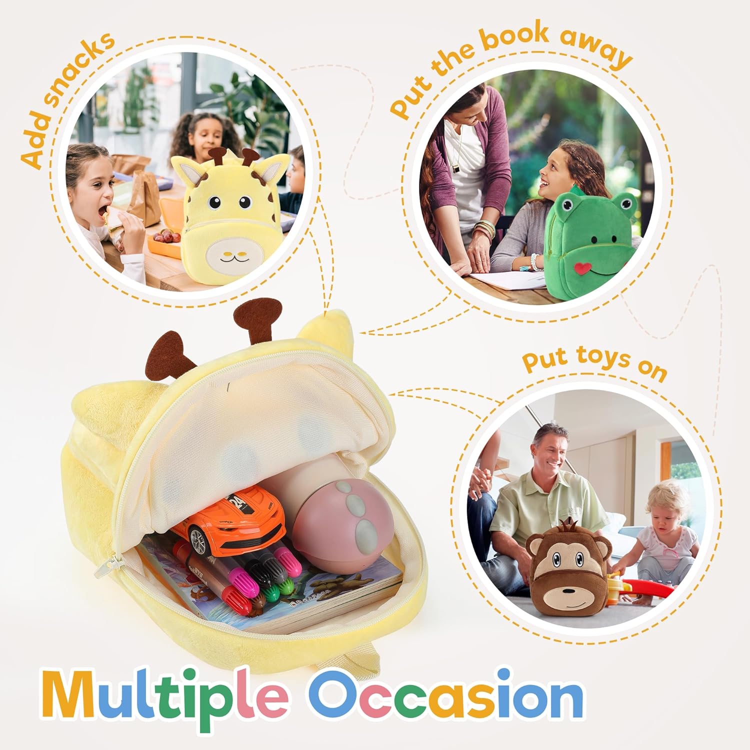 MICHLEY Toddler Backpack Plush Animal SchoolBag Cartoon Girls Travel Bag Mini Baby Daypack for Kids Kindergarten Pre School Bags, Giraffe - Image 5