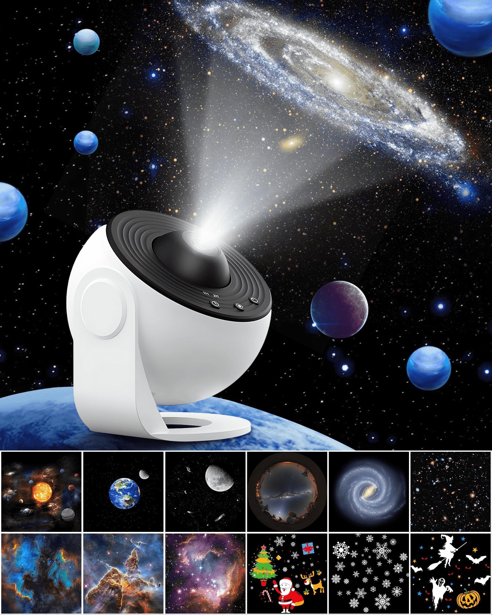 Galaxy Projector Star Lights for Bedroom - 13 4K Galaxy Discs Planetarium Night Sky Light Projector for Kids Include 2 Christmas 1 Halloween Disc Starlight Ceiling Projector Room Home Decor