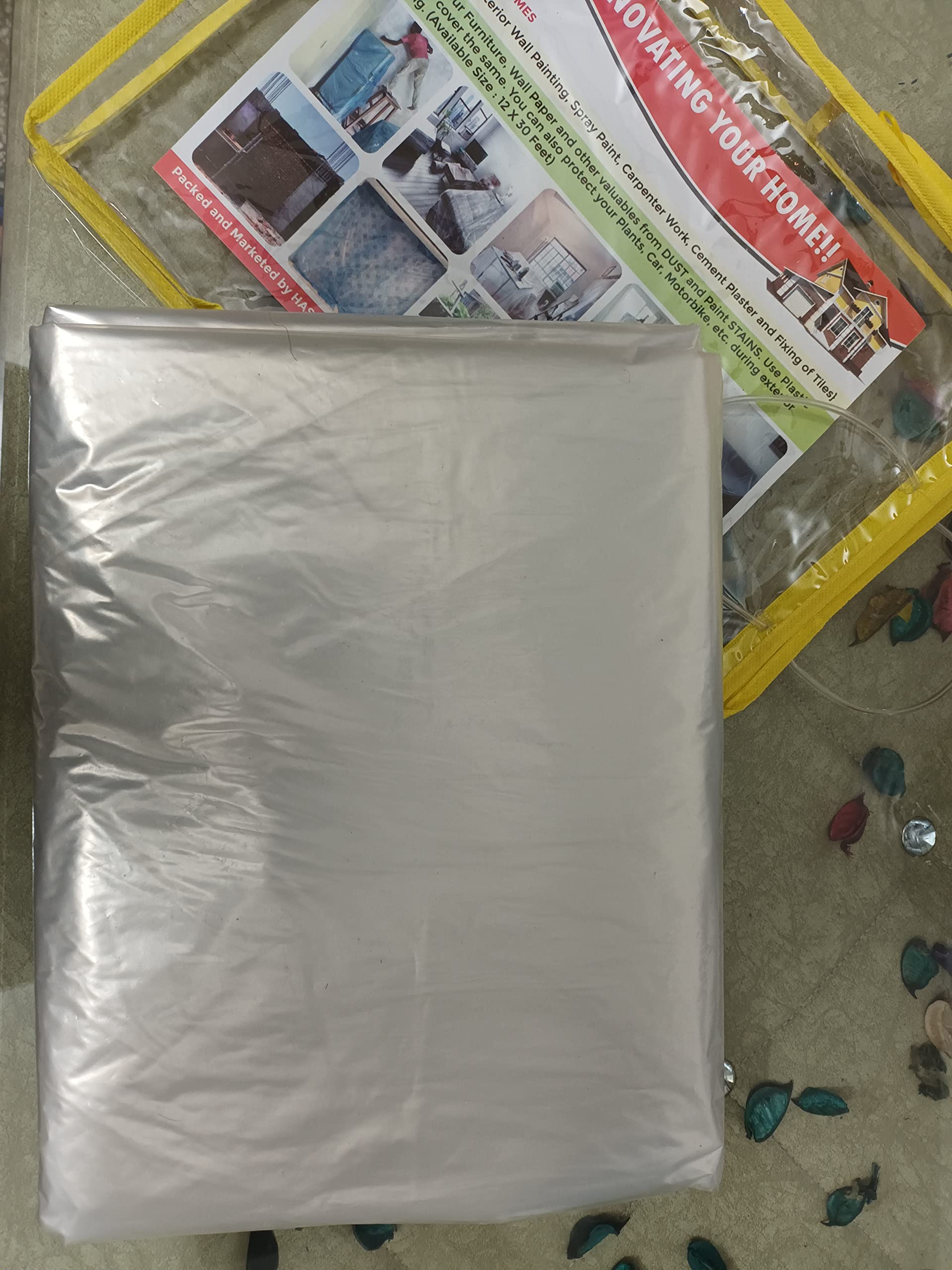 Hastkaari Homes Multipurpose Protective Sheet - Protect Your Furniture, Wood, Tiled Floors, AC, Fridge, Wallpaper, car, Bike, Plants etc. from Paint Stains, Sun & dust (Clear Hazy) - 12 x 21 feet (B0CZXV2B25) Amazon Price History, Amazon Price Tracker
