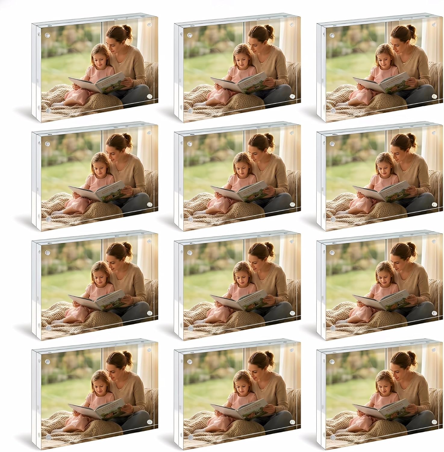 12 Pack 4x6 Acrylic Picture Frame, 20mm Extra Thick Frameless Clear Photo Frames, Double Sided Magnetic Picture Frames for Desktop, Freestanding Desktop Display Gift Set