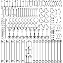 ONESING 150Pcs Stainless Steel Piercing Kit 14G/16G/20G Hypoallergenic Spetum Lip Nose Tongue Tragus Cartilage Daith Eeybrow Belly Button Rings Piercing Jewelry Set for Women Men