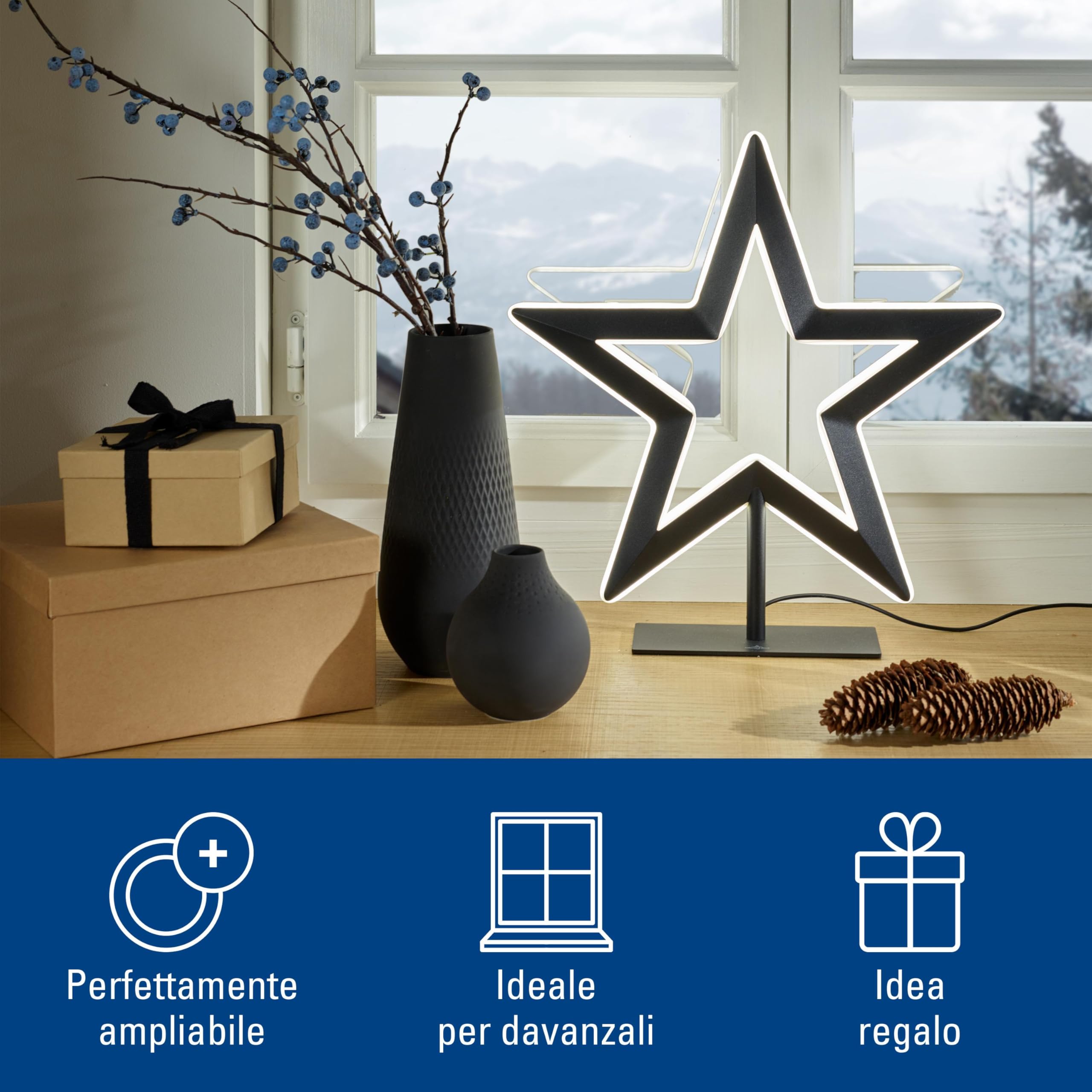 Villeroy & Boch - Manufacture Vaso Carré Alto Nero, Vaso Moderno, Ceramica, Porcellana Premium