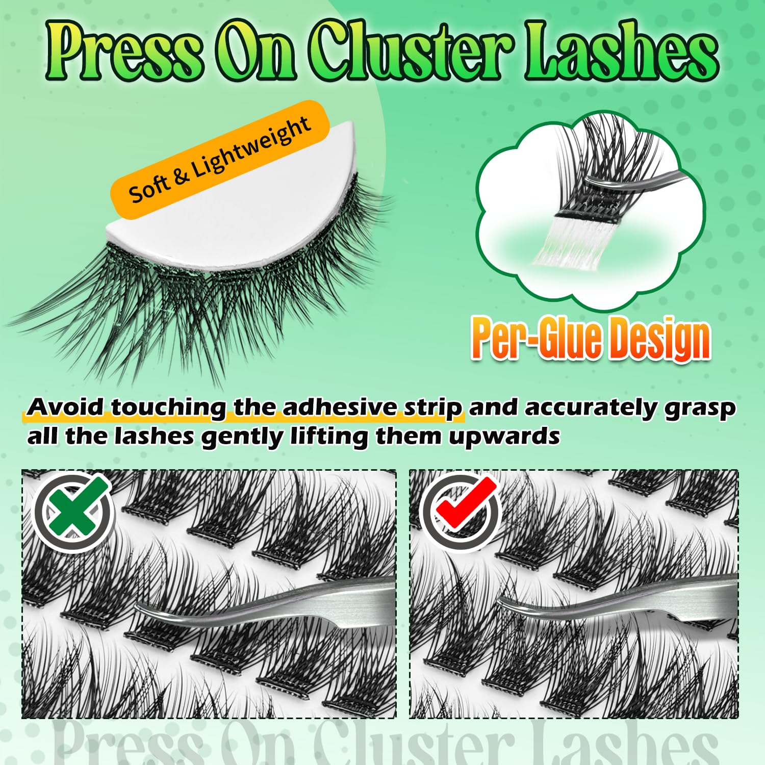 Self Adhesive Lash Clusters, 240 Pcs Individual Eyelashes No Glue Needed, 8–16mm Fluffy Wispy Cluster Lashes, DIY Lash Extension Kit for Natural Volume Look with Tweezers