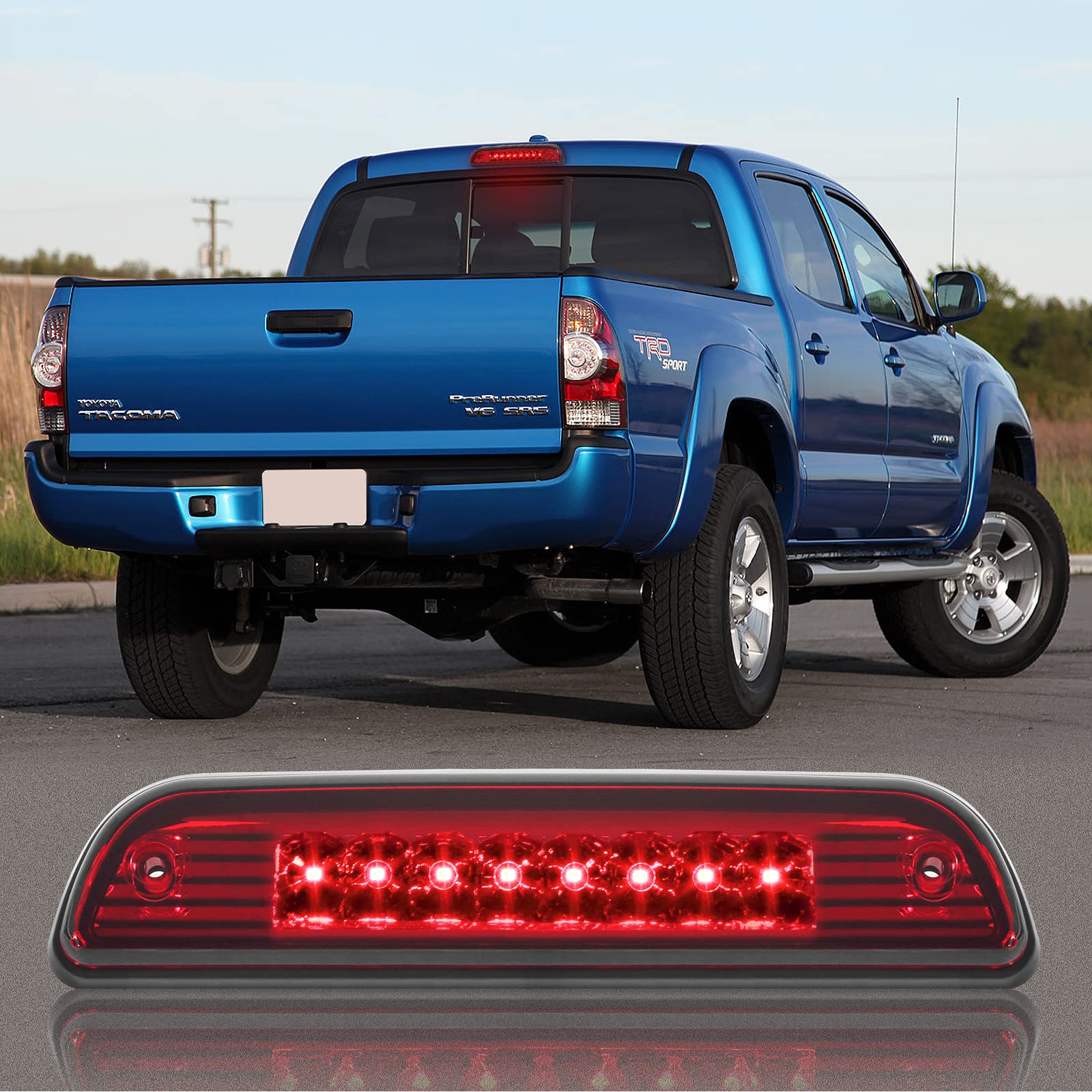 High Mount 3rd Stop Brake Lights, Compatible with 1995-2016 Toyota Tacoma Third Center Cargo Reverse Rear LED Brake Light Bar Taillight (Red)