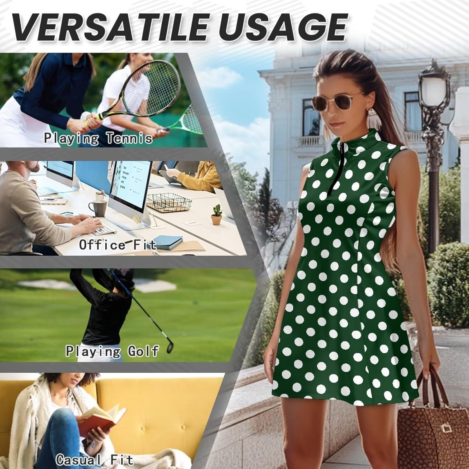 Women Sleeveless Golf Dress with Inner Shorts Pockets for Polo Tennis Summer Pickleball Quick Dry Athletic Skirt