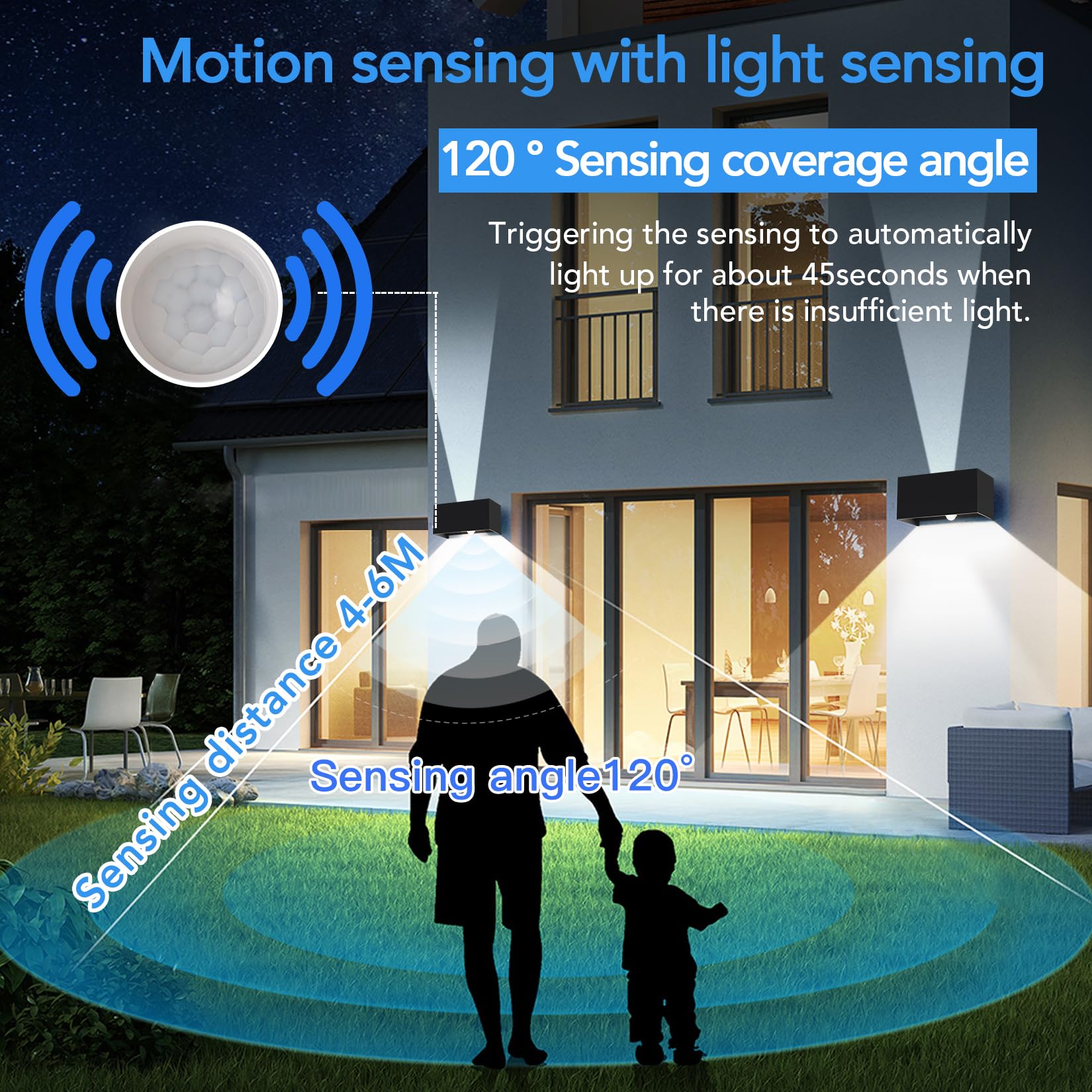 25W LED Applique da Parete Esterno/Interno con Sensore di Movimento e Crepuscolare 4000K Luci Naturale IP65 Impermeabile Moderno Alluminio Lampada da Esterno Angolo di Luce Regolabile Nero