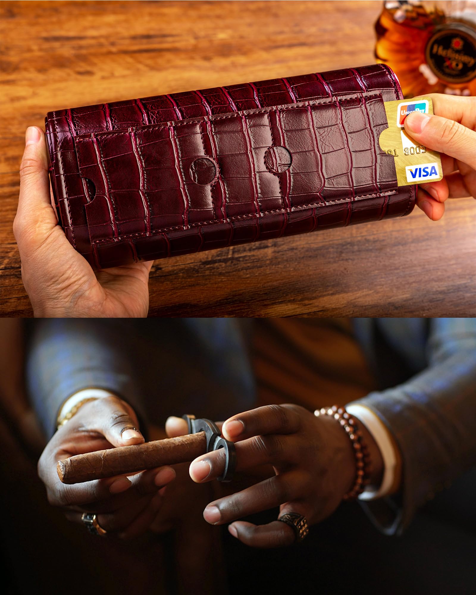 Estuche de viaje para 3 relojes MR.OKAY: estuche clásico color burdeos con una magnífica textura de cuero. (Estuche enrollable o organizador portátil para guardar y exhibir relojes). Regalo ideal pa