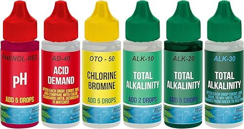 U.S. Pool Supply Paquete de 6 soluciones de recarga de botellas para kit de prueba premium de 5 vías para piscina y spa, botellas indicadoras de