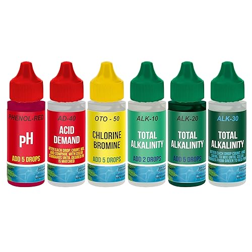 U.S. Pool Supply Paquete de 6 soluciones de recarga de botellas para kit de prueba premium de 5 vías para piscina y spa, botellas indicadoras de