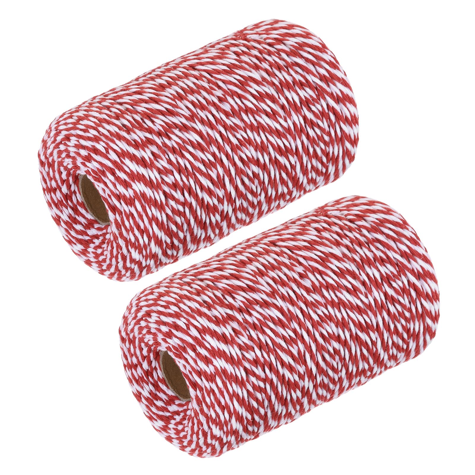 MECCANIXITY 2Pcs Cotton Rope Twisted Braided Rope Cord, Red and White 200M/218 Yard 2mm Dia for Wall Hanging, Plant Hanger, Knitting, Macrame Knotting