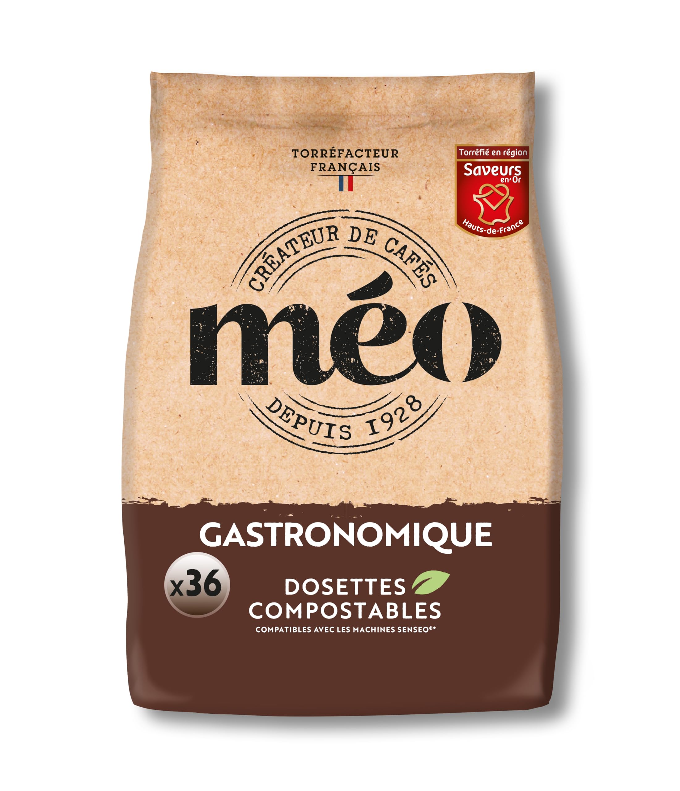 Cafés Méo - Dosettes Café Gastronomique Pur Arabica - 432 Capsules - Compatible avec Senseo - Intensité 6/10 - Arômes Authentiques, Doux et Parfumé - Lot de 12x36