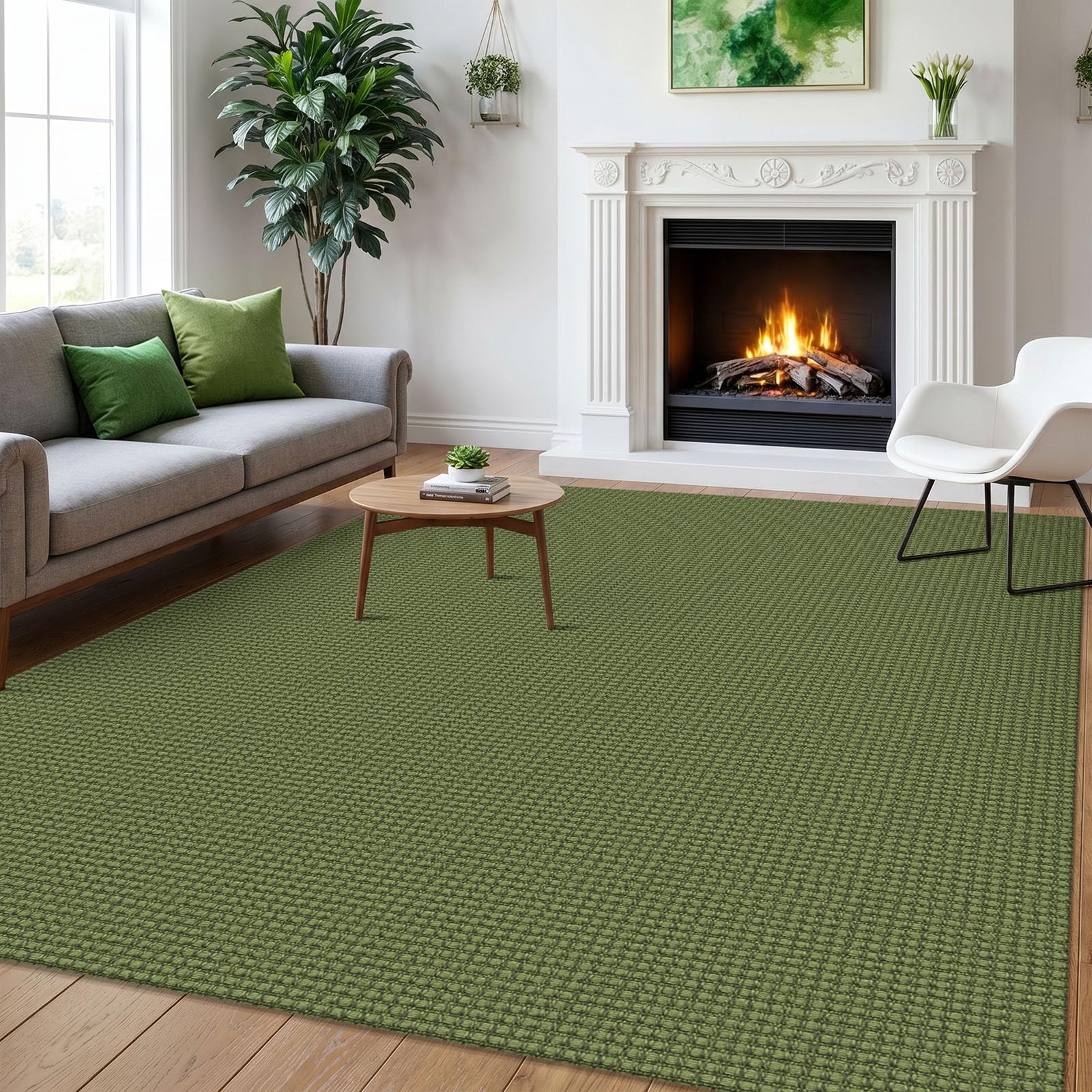 IOHOUZE Washable Area Rug 6x9 Non Slip Rubber Backed Rugs for Living Room, Dining Room Rugs Bedroom Rug, Woven Indoor Floor Carpet for Living Room Nursery Office, Olive Green/Earthy Green