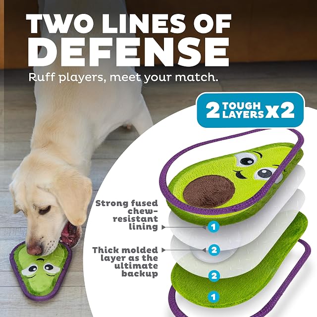 Foto 2 de 7 de Outward Hound Tough Skinz - Juguete chirriante Duradero para Perros con Dos Capas Resistentes, Aguacate…