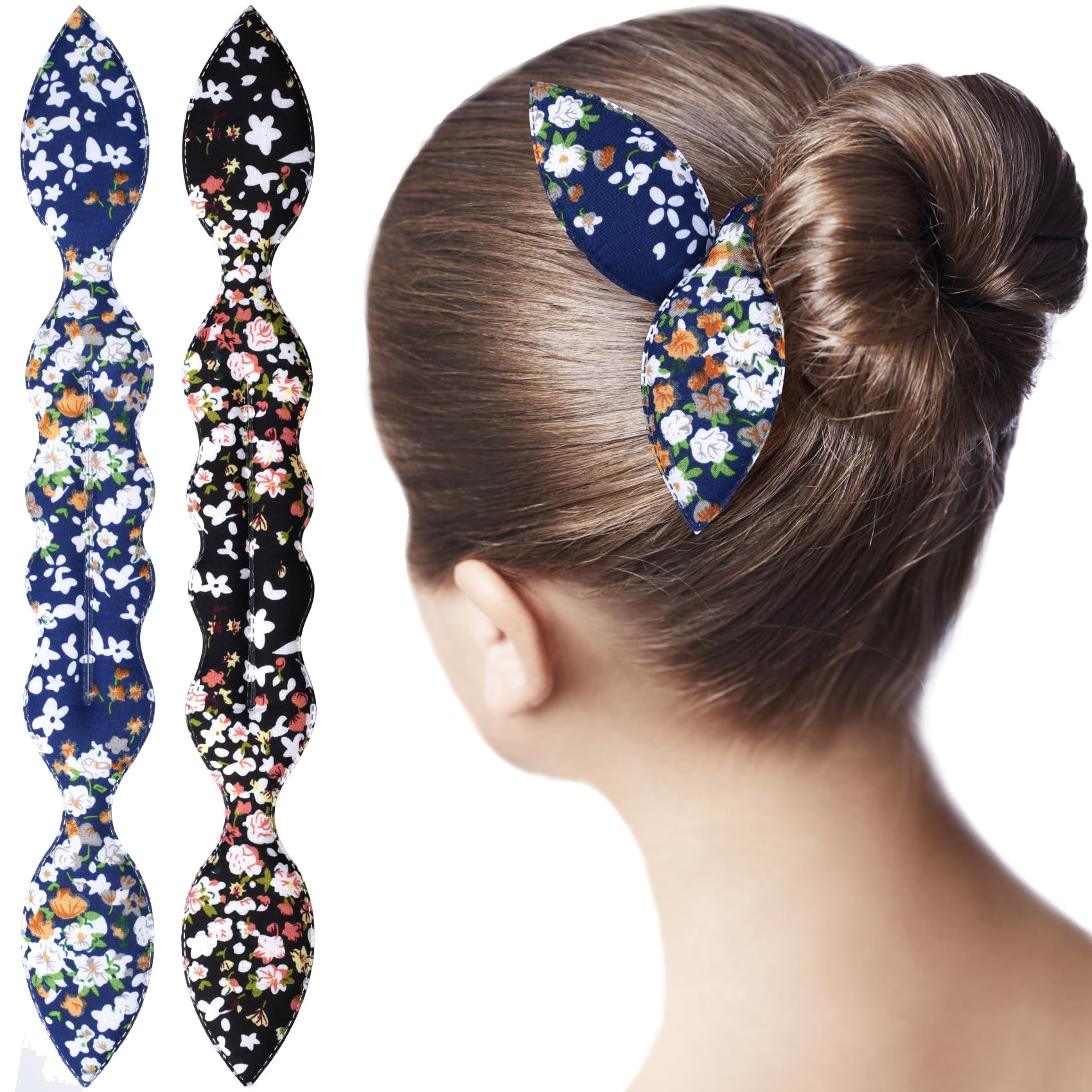 2 Pcs Hair Bun Maker, Donut Buns for Hair, French Twist Hair Tool, Updo Hair Accessories, Bun Makers for Women's Hair (Dark Blue, Black)