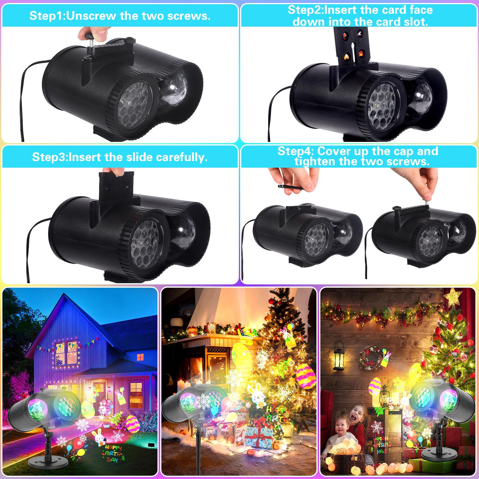 Projecteur Noel Exterieur, Projecteur LED Noël 2 en 1, Lumières de Projection avec 12 Diapositives 10 Effet de Vague d'eau, Etanche Lampe de Projection pour Halloween, Noël, Fête, Jardin