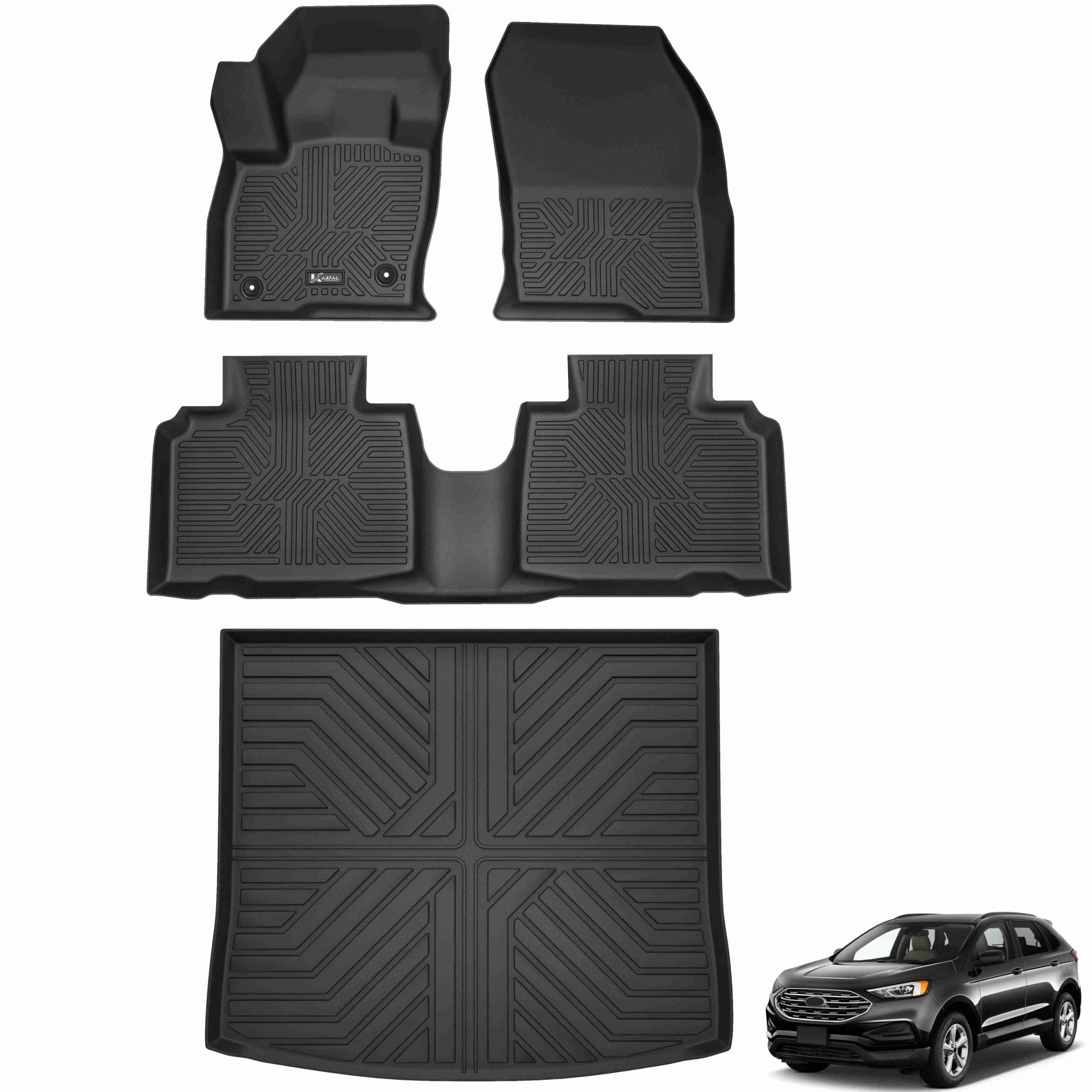 KARPAL Floor Mats Cargo Mat Fit for 2015-2024 Ford Edge, Front & 2nd Row & Cargo Liners, TPE Material All Weather Protection Car Mats 3D Custom Fit - Black
