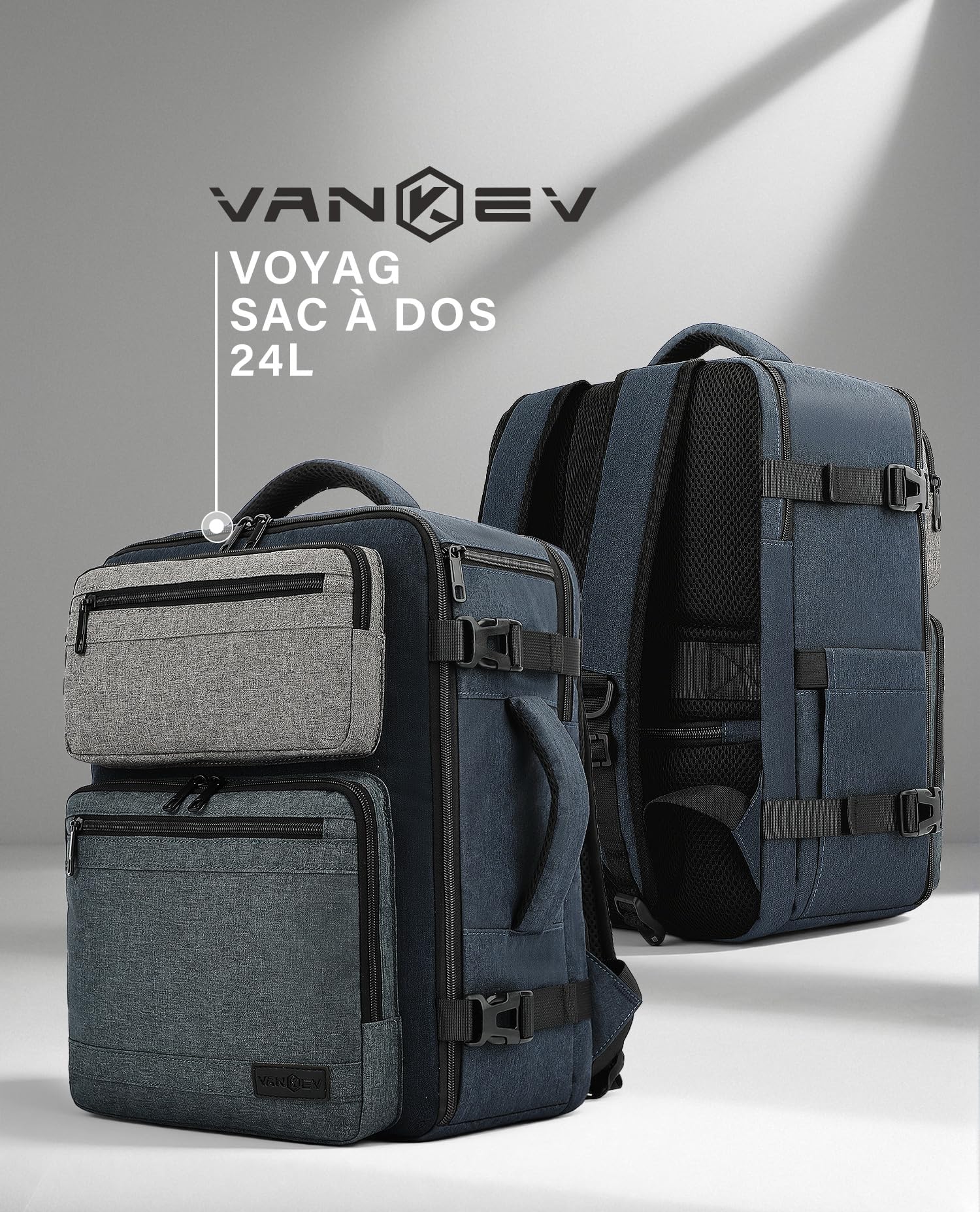 VANKEV Ryanair Easyjet Eurowings Wizz Air Sac à Dos Voyage Cabine 40x30x20cm-24L, Bagage à Main Bagage Cabine Accepte un Ordinateur Portable de 15,6 Pouces bleu ardoise