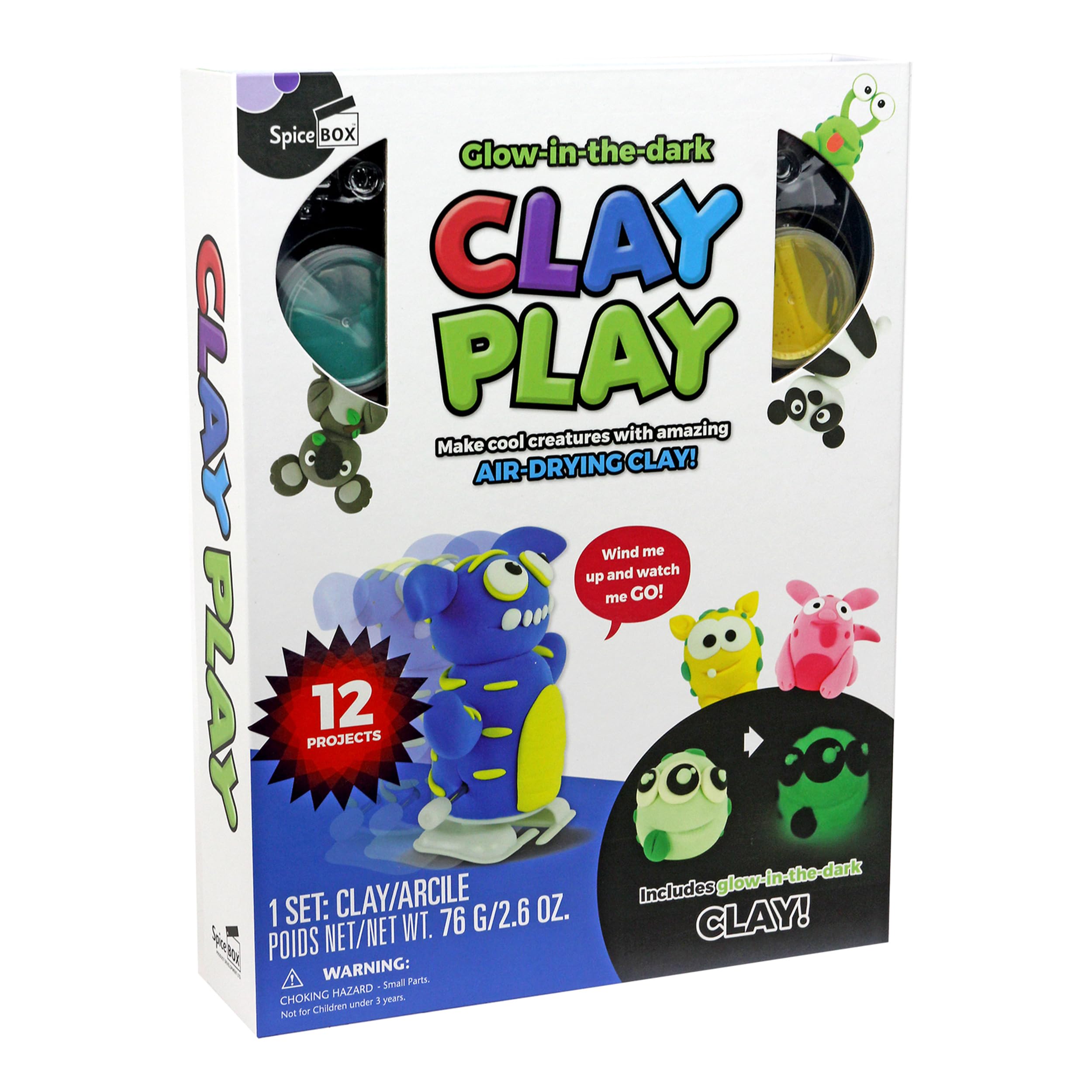 SpiceBox Polymer Modeling Clay Kit for Kids with Air Dry Molding Clay, Glow in The Dark, DIY Children's Arts and Crafts Play Activities, Creative Sculpting 13 Projects