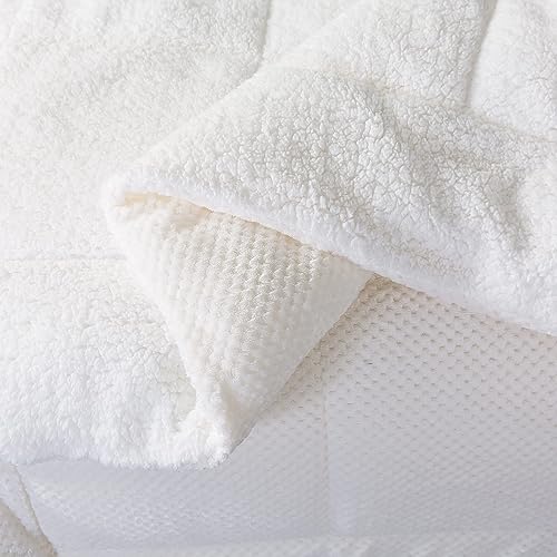 Miniatura 7 de KASENTEX - Lujoso edredón de sherpa de pelo sintético, acogedora ropa de cama reversible apta para lavar a máquina, en color blanco brillante,
