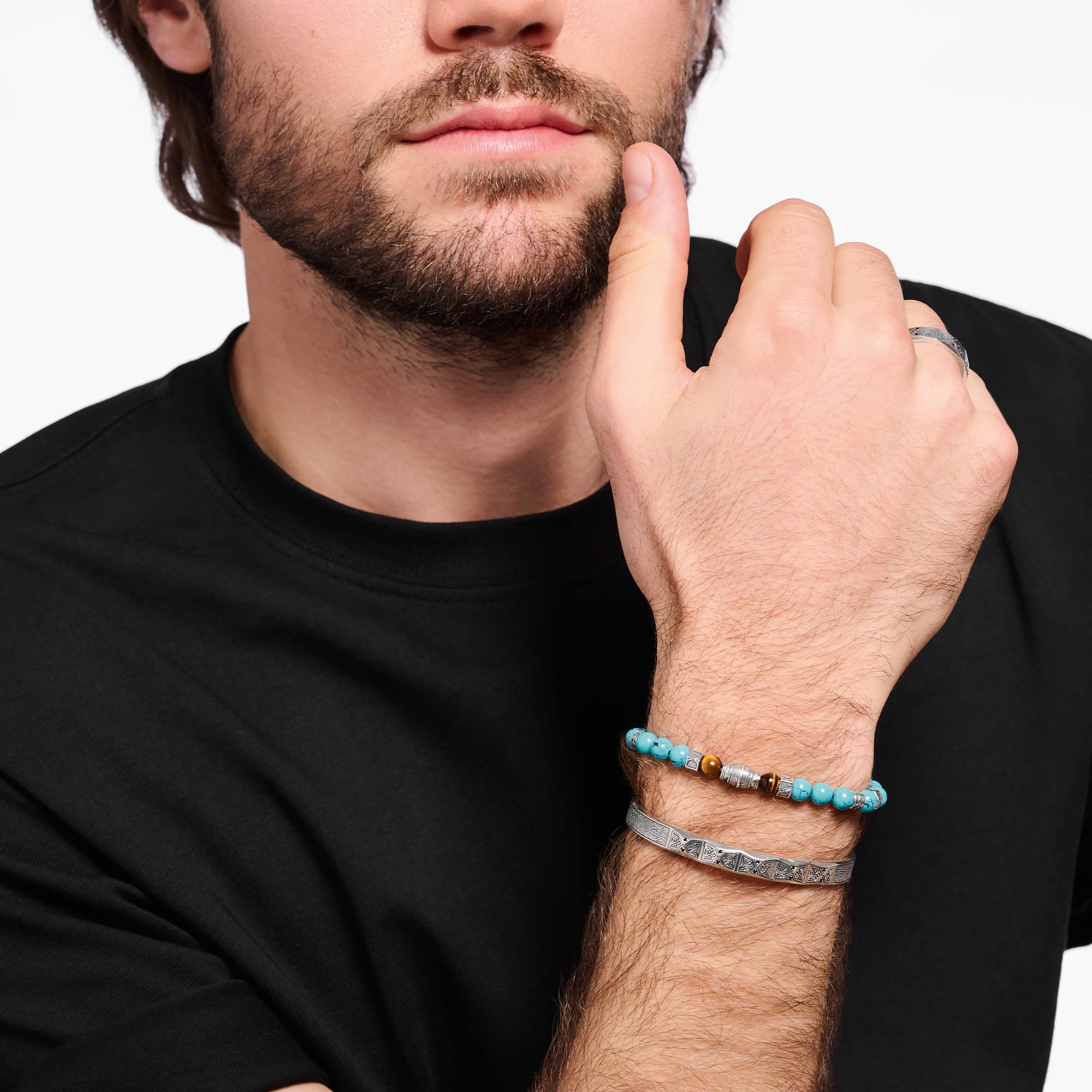 THOMAS SABO Armband Elemente Türkis und Tigerauge 925 Sterlingsilber, Geschwärzt