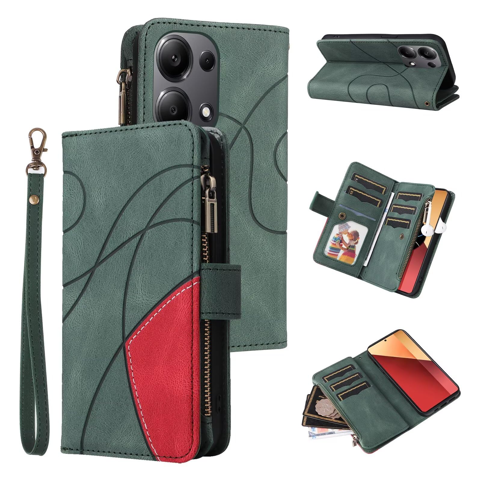 FERLAN Cover A Libro Per Xiaomi 14 Ultra – Custodia Portafoglio In Pelle Con 9 Slot E Cerniera – Verde