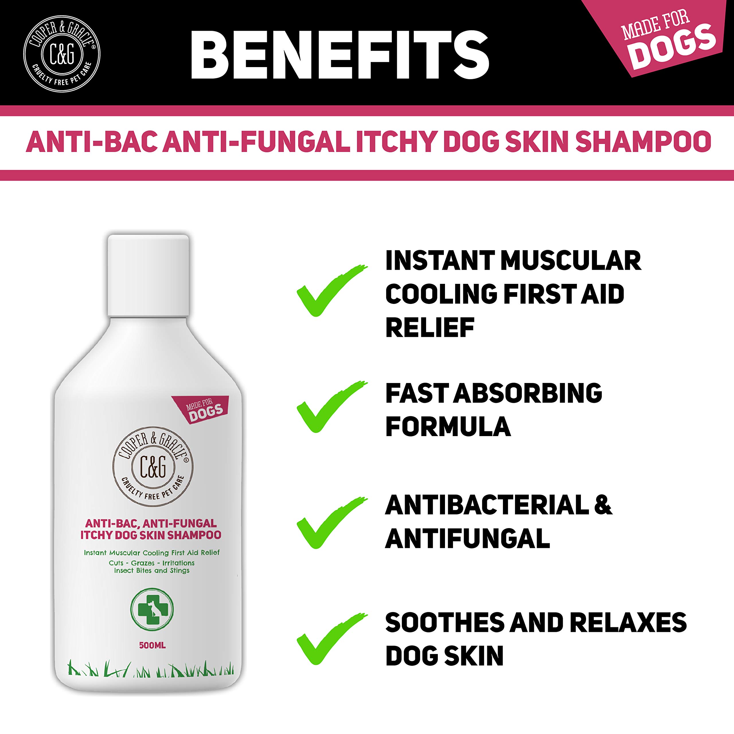 C G Pets Dog Shampoo For Itchy Skin Antibacterial And Antifungal 100 Natural Medicated Low Lather Safe Formula Fast Absorbing And Skin Cooling First Aid Great For Cuts Grazes