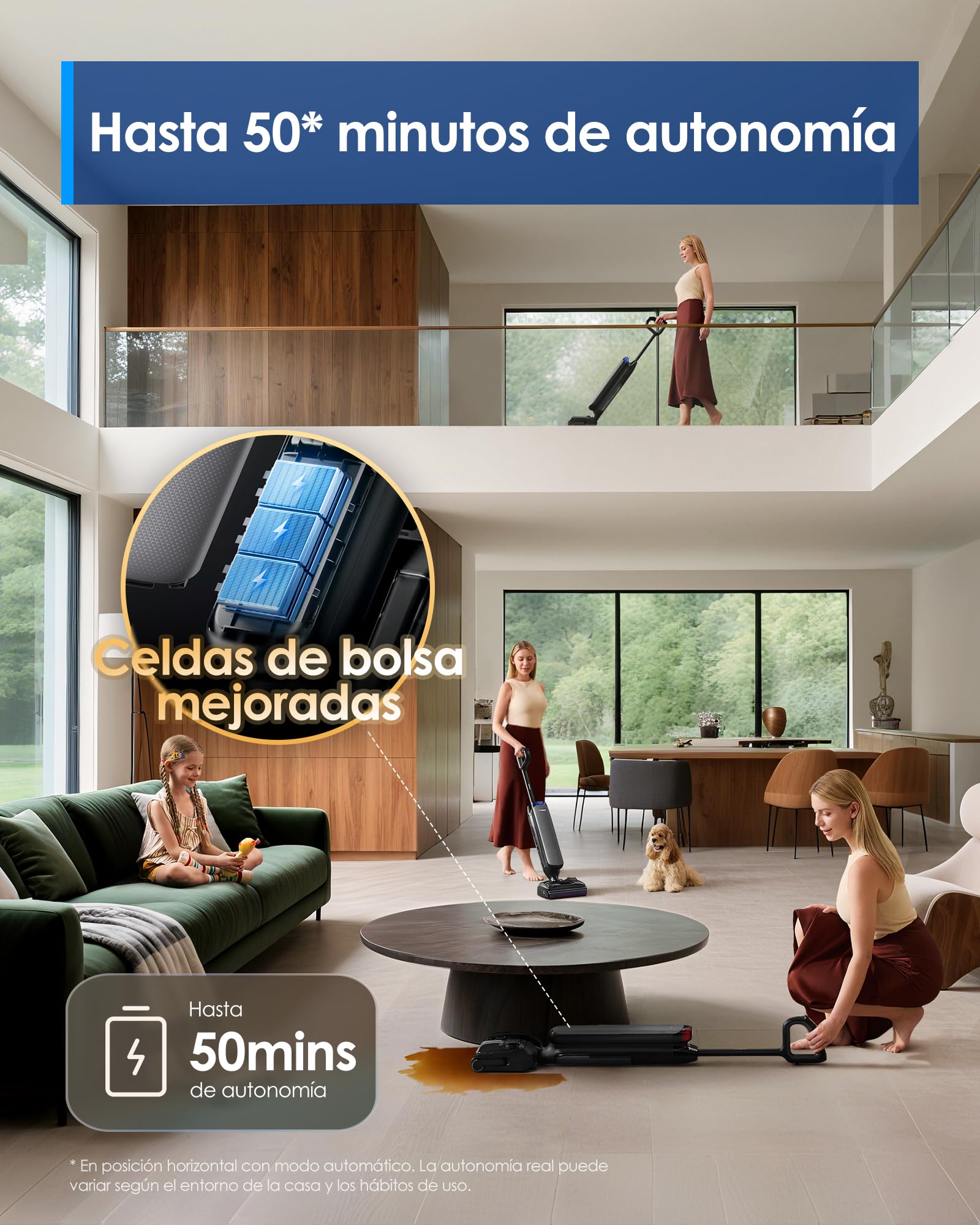 Tineco Floor One S7 Artist Aspiradora en seco y húmedo, Succión de 22 kPa, Diseño antienredos DualBlock - Secado rápido a 85 °C - 50 min de autonomía - Limpieza de Bordes por Ambos Lados