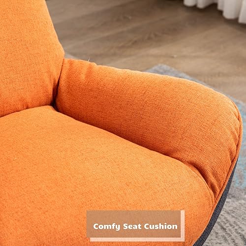 Miniatura 8 de HEAH-YO Silla giratoria decorativa, moderna silla de sala de estar con respaldo, silla de lectura tapizada de lino sin brazos para dormitorio,