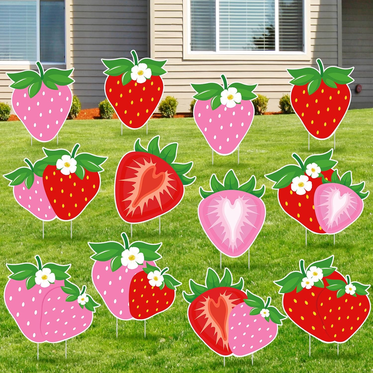 12 Pcs Strawberry Party Decoration Strawberry Yard Sign with Stakes Sweet One Birthday Party Decoration Lawn Signs for Birthday Summer Garden Yard Lawn Outdoor Home