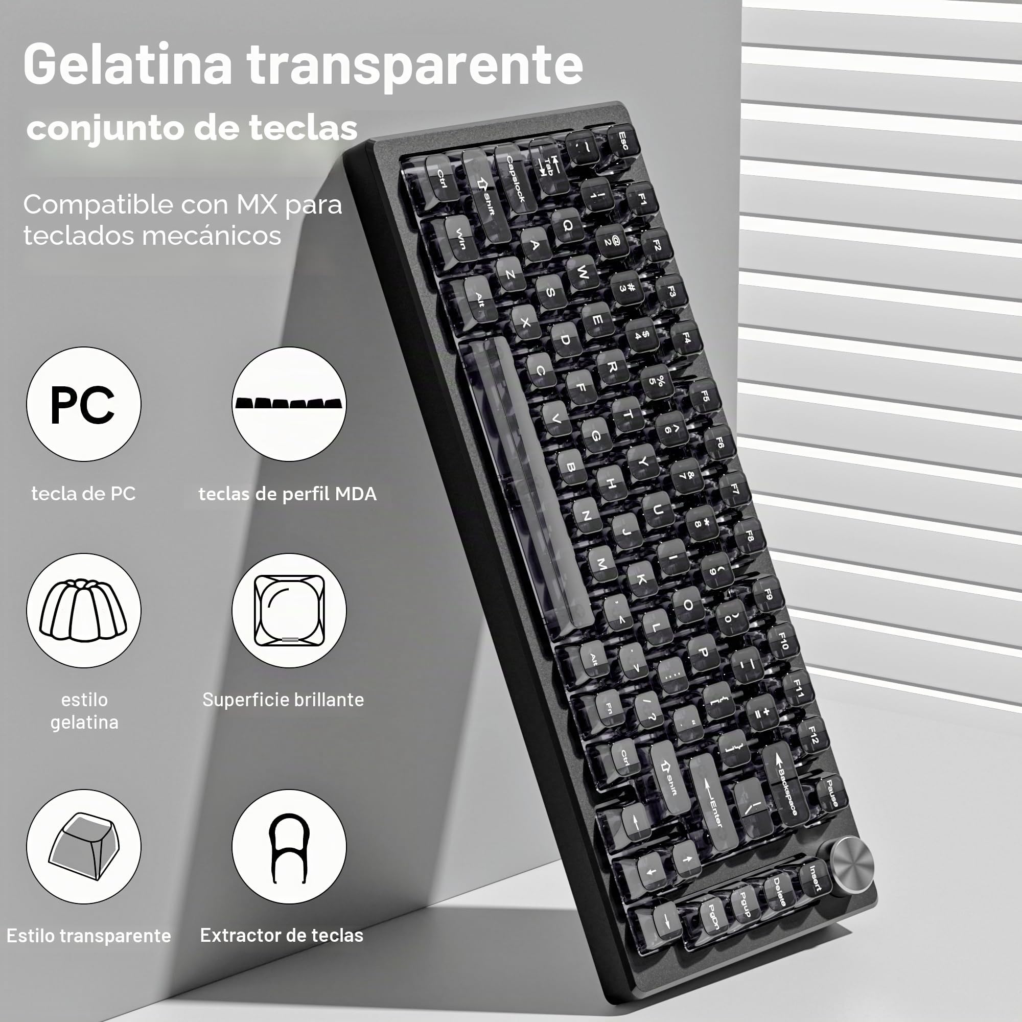 dagaladoo Teclas Transparentes Grises, Teclas Transparentes 60 75 100 por ciento, Juego de Teclas de gelatina de cerámica, Tapas de Teclas Brillantes, Tapa de Teclado de Perfil MDA para interruptores