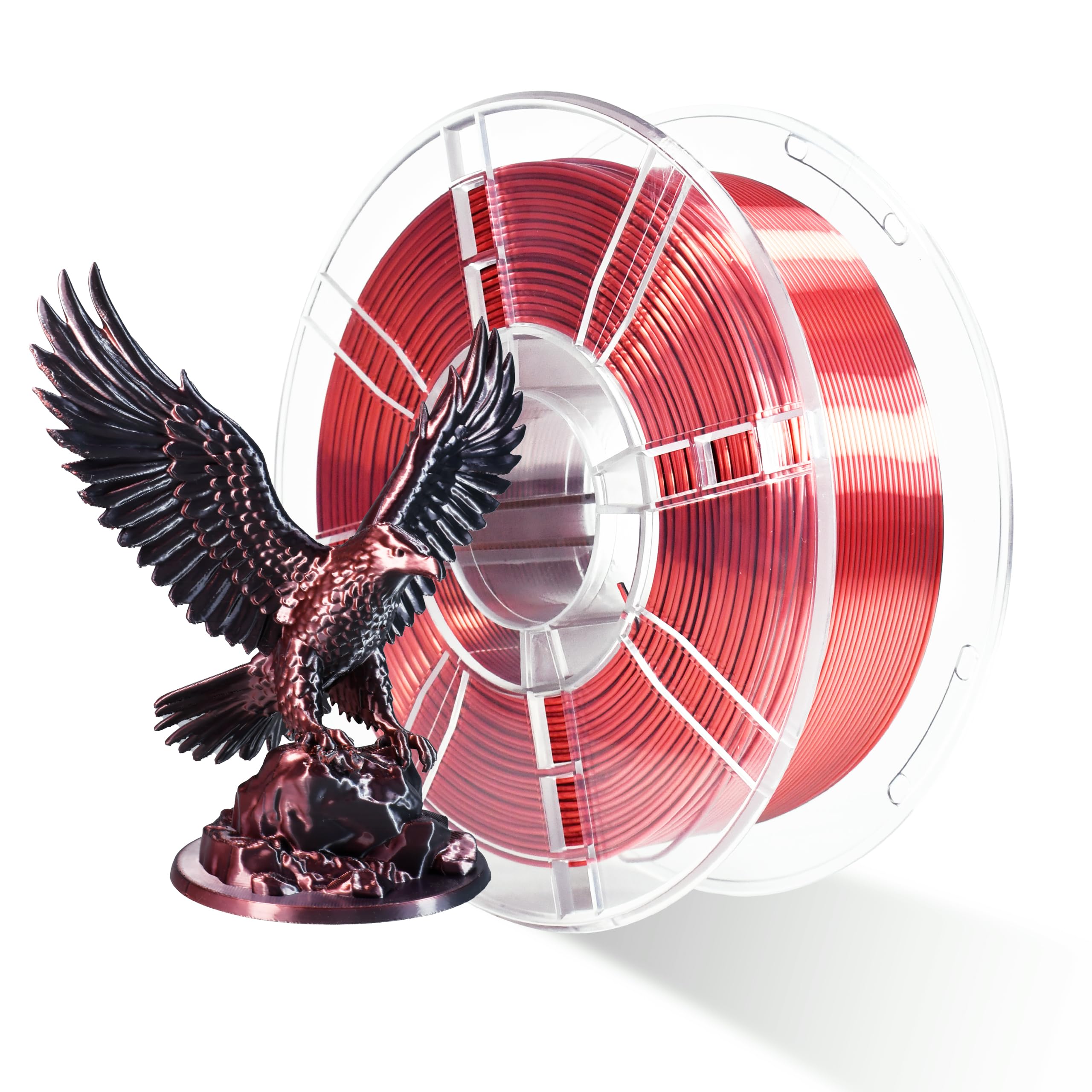 iBOSS PLA+ 3D Printer Filament, Silk PLA PRO Filament 1.75mm Dual Color 3D Filament, Shiny Silk Color Change 3D Printing Filament 1KG/2.2lb, Compatible with Most FDM Printer, Silk PLA Plus Red Black