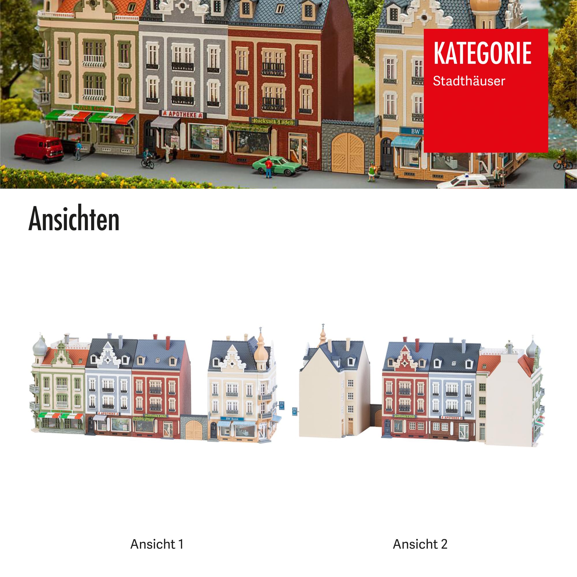 FALLER Stadthäuserzeile Beethovenstraße Modellbausatz mit 1084 Einzelteilen 298 x 75 x 123 mm I Modelleisenbahn Zubehör N I Modelleisenbahn N Stadt