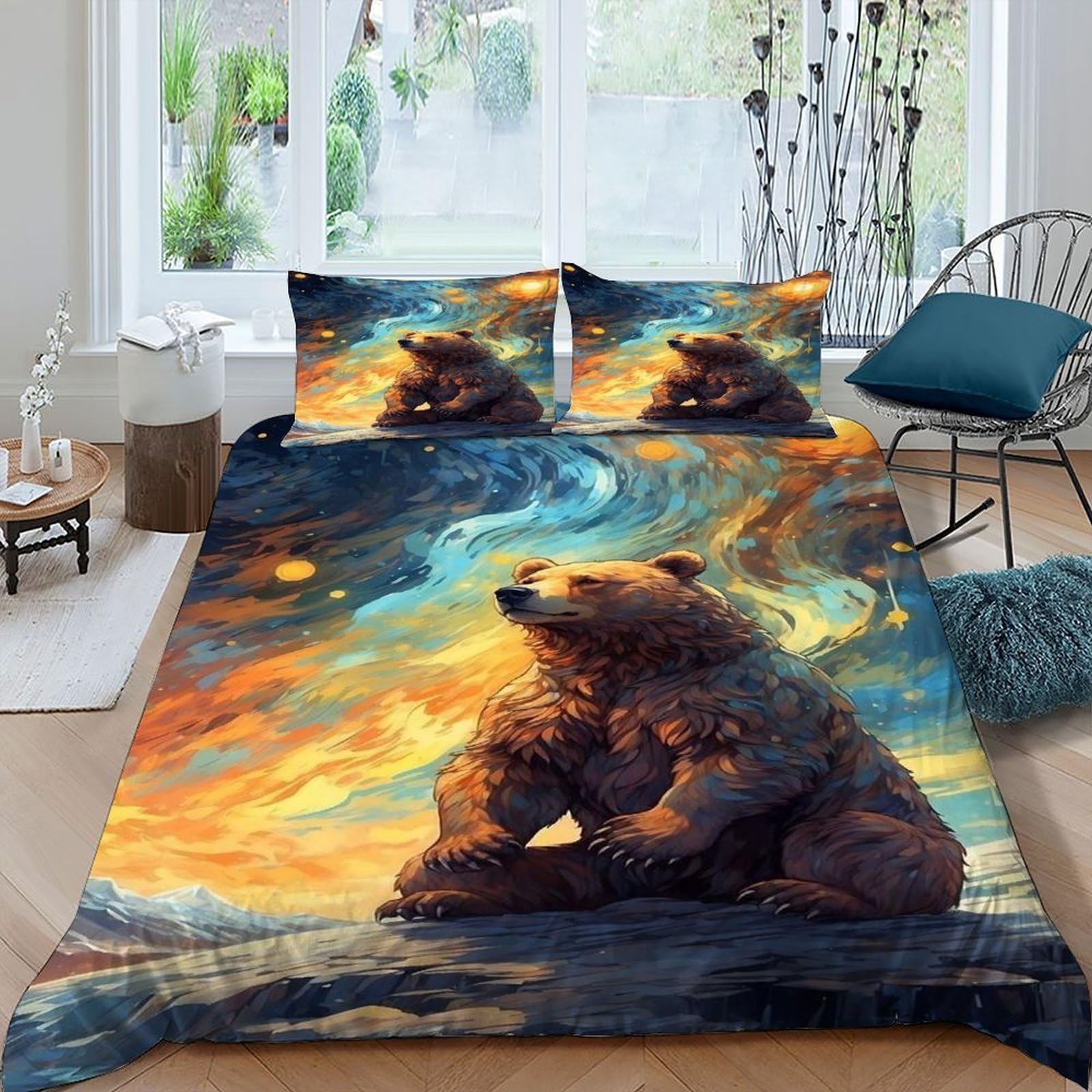 Housse de couette faune sauvage imprimée en microfibre douce anti-plis