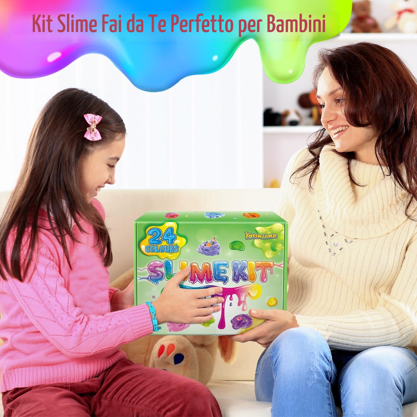 24 Colori DIY Slime Kit Slime Making per Ragazze, Crystal Clear Slime, Glow in The Dark Slime con Sfere di Schiuma Aggiuntive, Charms, Glitter, Giocattolo Regalo per Bambini