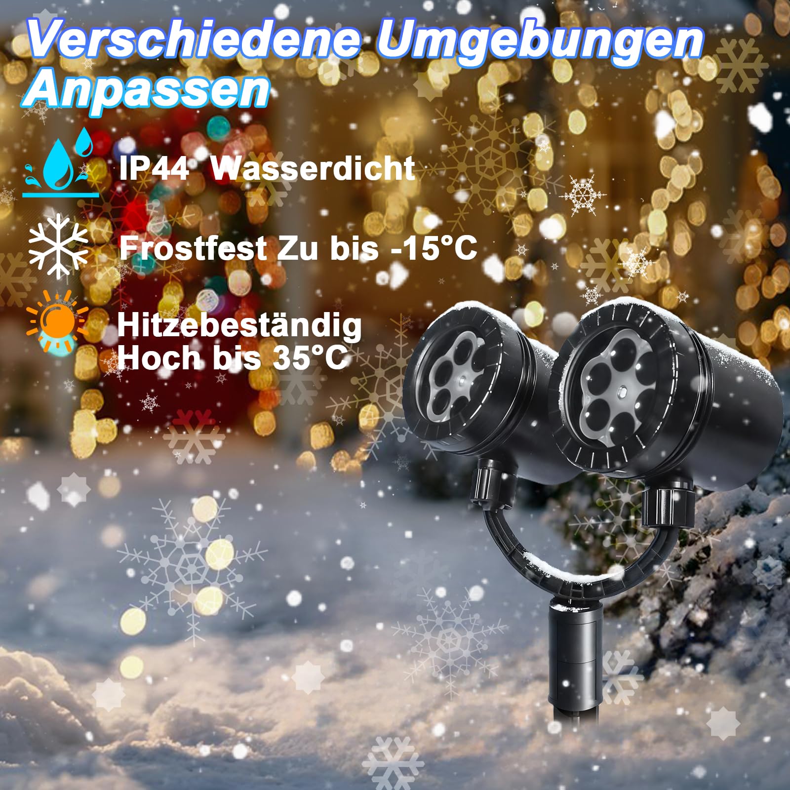 Projektor Weihnachten Aussen Doppelter Kopf, Led Schneeflocken Projektor mit Timer，Wasserdicht Led Schneeflocke Beleuchtung Weihnachten, Weihnachtsbeleuchtung Außen fur Wand Garten Hof Weihnachtsdeko