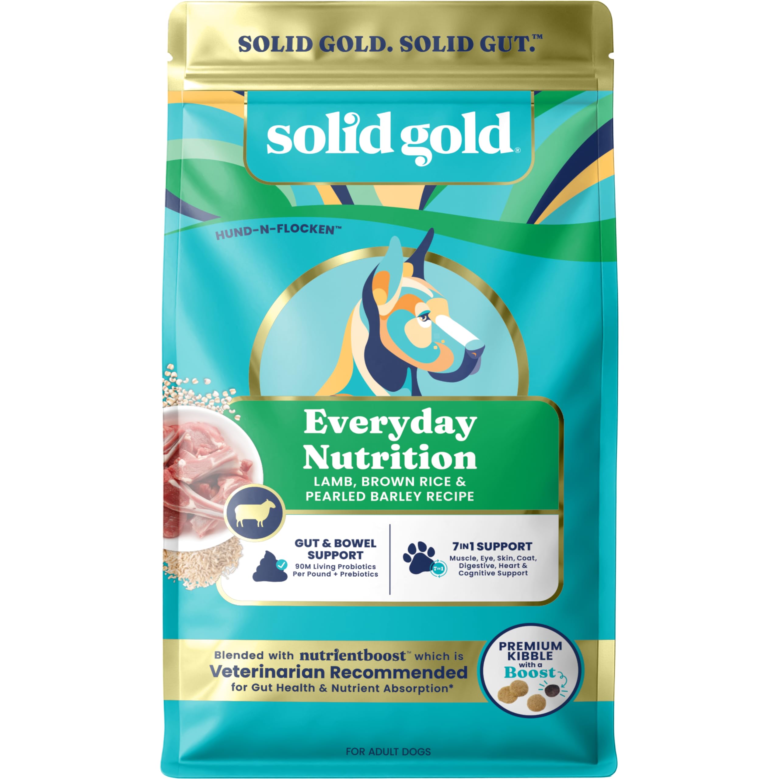 Solid Gold Lamb Dog Food Dry for Adult & Senior Dogs– High Protein Healthy Dog Kibble for Medium & Large Breeds – Whole Grain, Omega 3 & Probiotics for Gut Health & Digestion – Nutrientboost™ –3.75LB