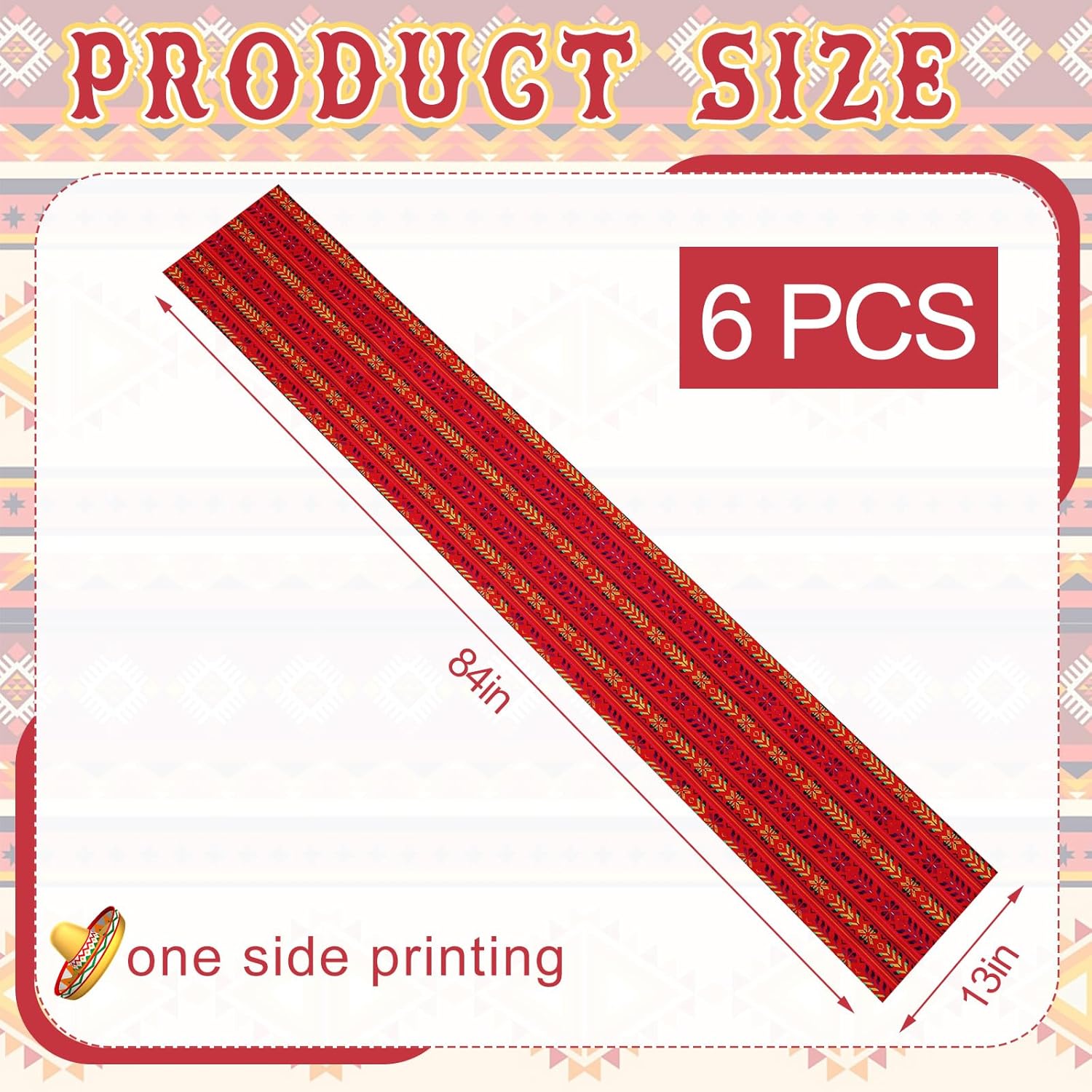 6 Pcs Mexican Table Runners 13x84 Inch Boho Fiesta Table Runners Linen Handwoven Gift Set for Cinco De Mayo Easter Wedding Dia De Los Muertos Party Farmhouse Dining Decor