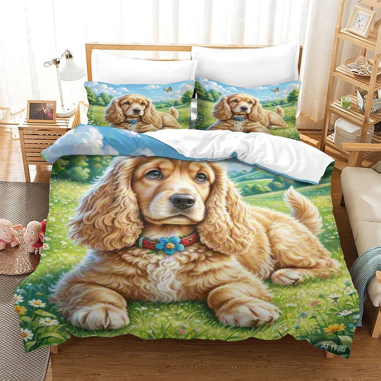 Parure de lit Cocker Spaniel 3D pour chambre d'enfant