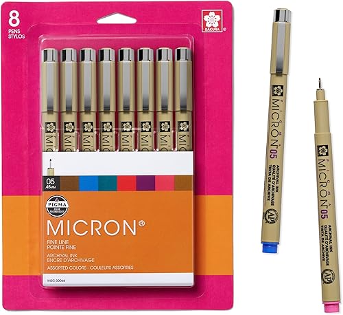SAKURA Pigma Micron Fineliner, punta 05, colores de archivo Ass't 30066, paquete de 8