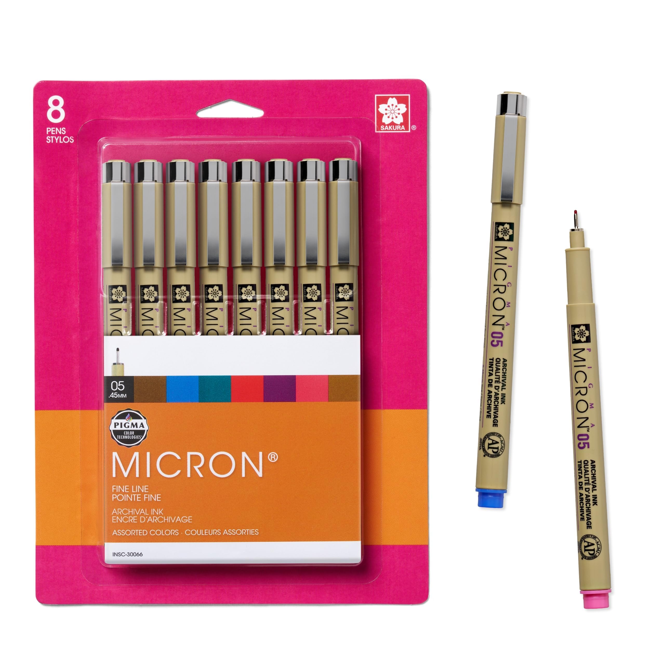 SAKURA Pigma Micron Fineliner, 05 Tip, Ass't Archival Colors, 8 PK 30066